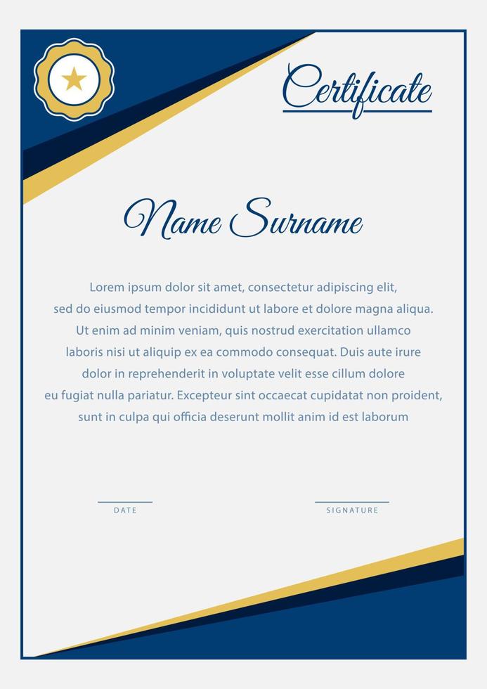 Blue Curved Corner Vertical Certificate Template vector