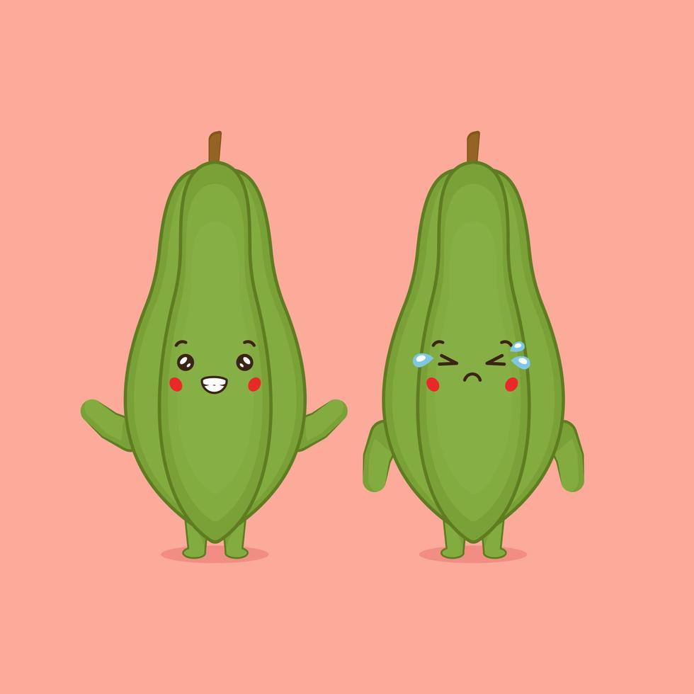 Cute Papaya Characters Smiling and Sad vector