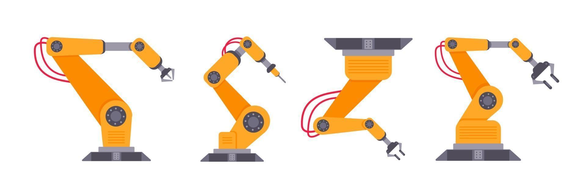 Robotic arm set flat style design vector illustration