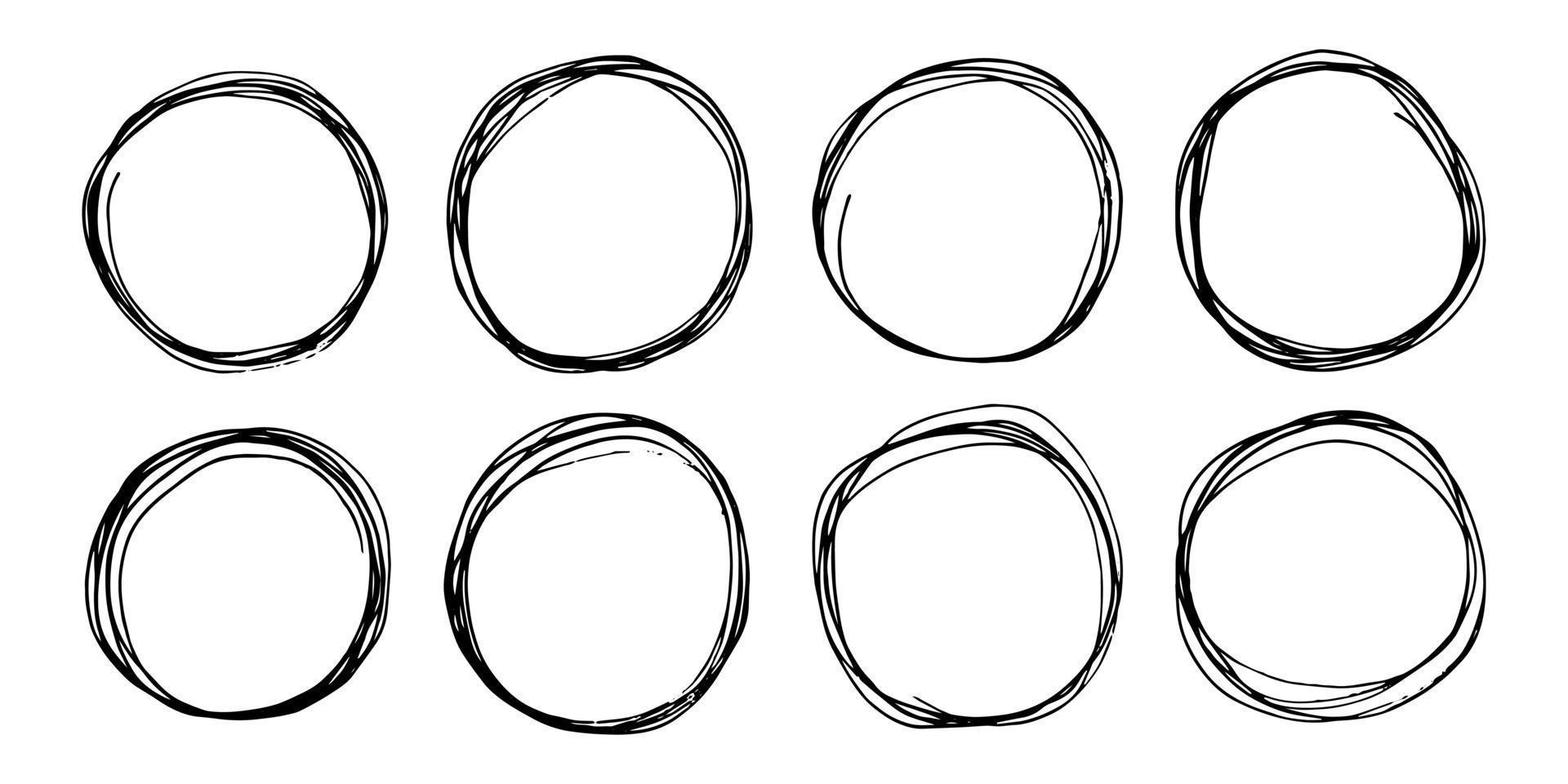 hand drawn scribble circles set. vector