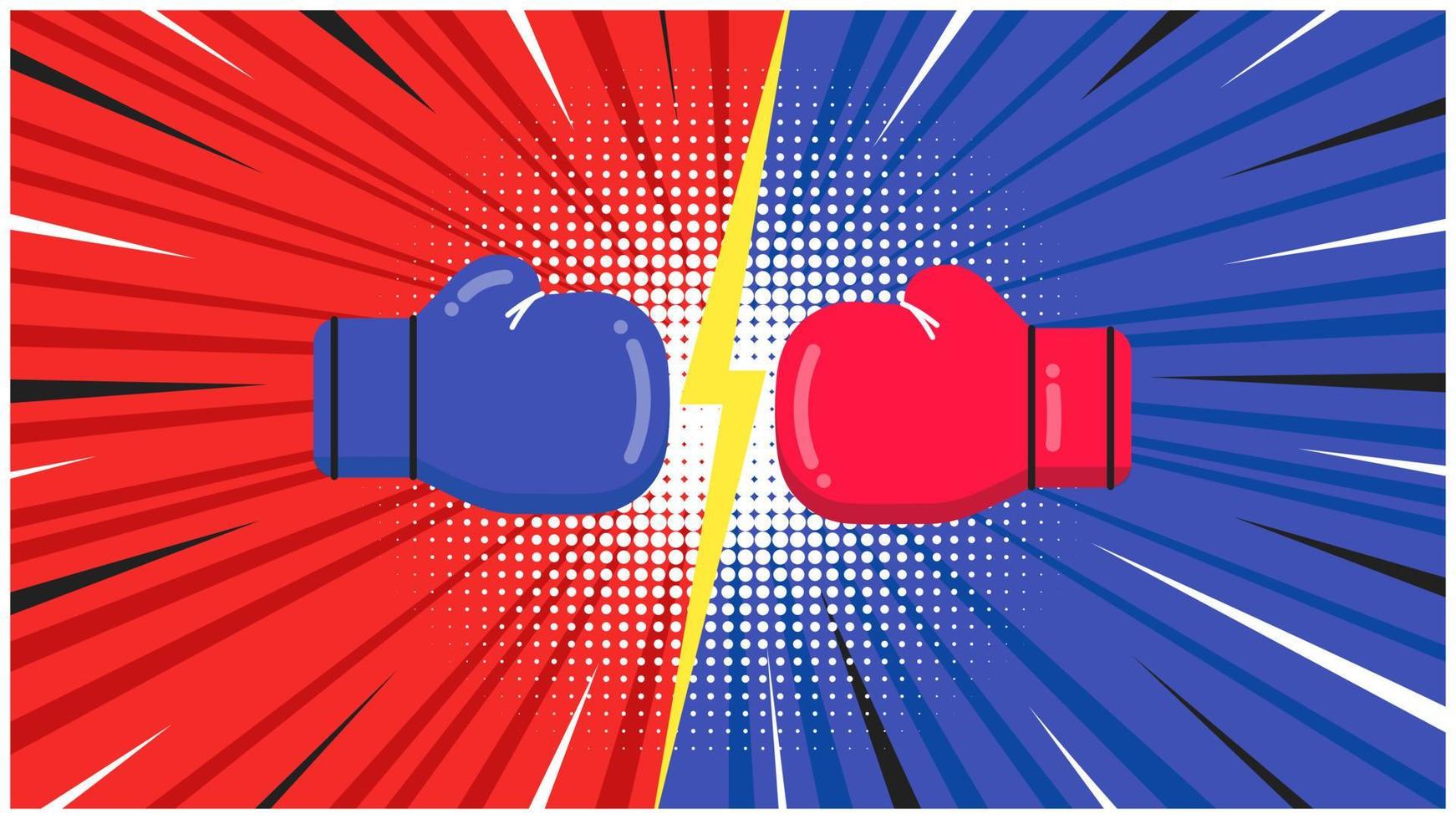 versus pantalla con guantes de boxeo ilustración de vector de diseño de estilo plano. pantalla de lucha para la batalla o el juego. rojo versus azul. pelear