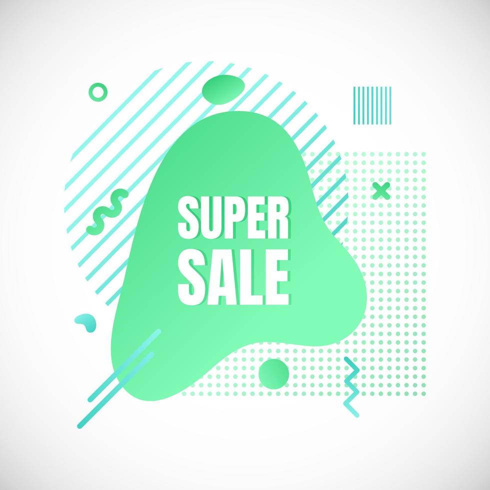 Modern liquid abstract special offer price sign SUPER SALE text gradient flat style design fluid vector colorful vector illustration banner simple shape advertising big sale or clearance symbol.