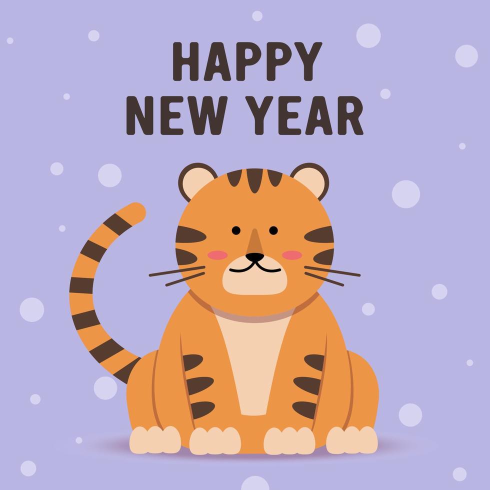 Cute little tiger character in flat style. Zodiac symbol of the Chinese New Year 2022. Merry Christmas. For banner, postcard, brochure decor template. Vector illustration.