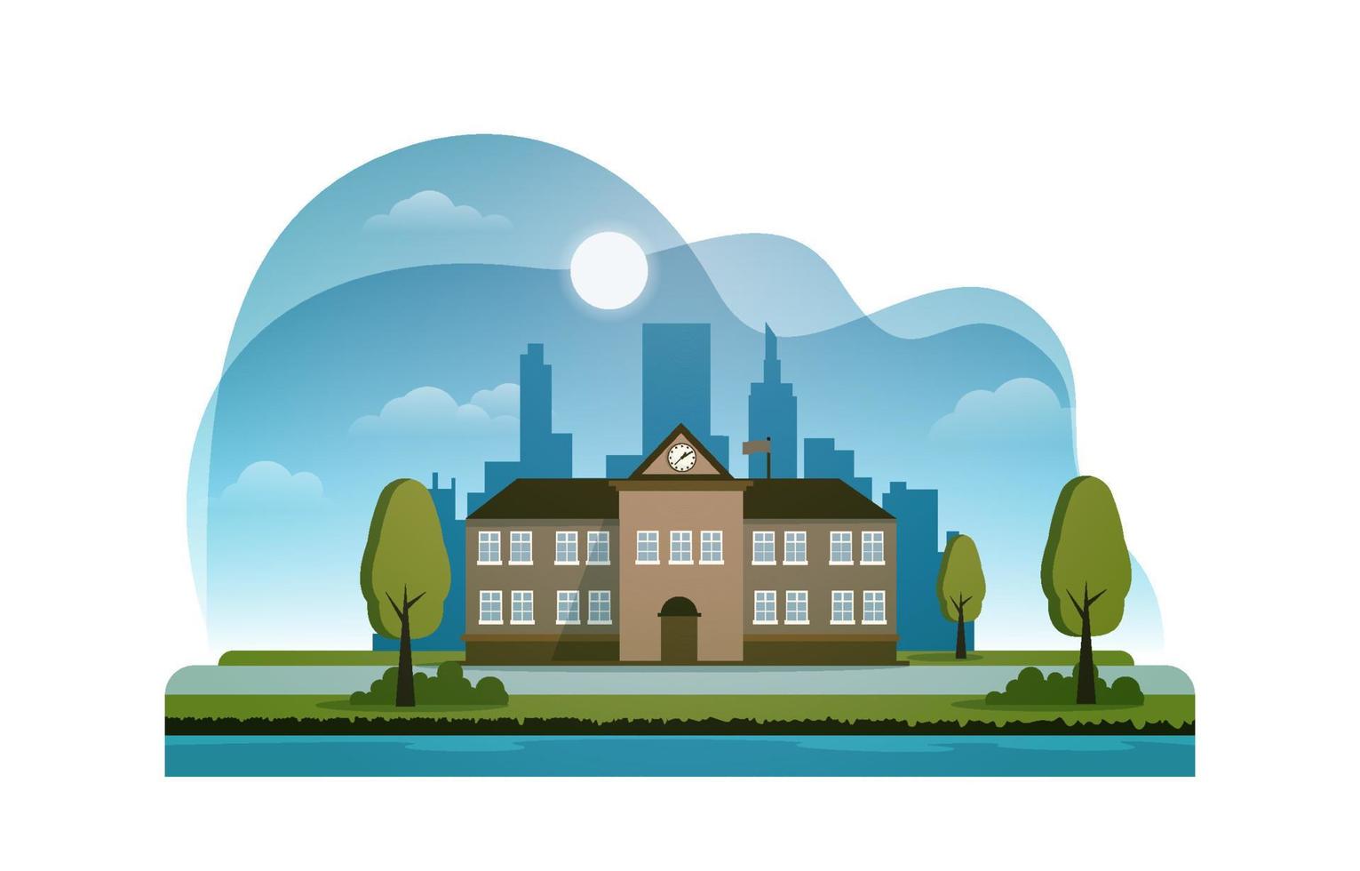 Elementary High School Building Study Education Vector Illustration