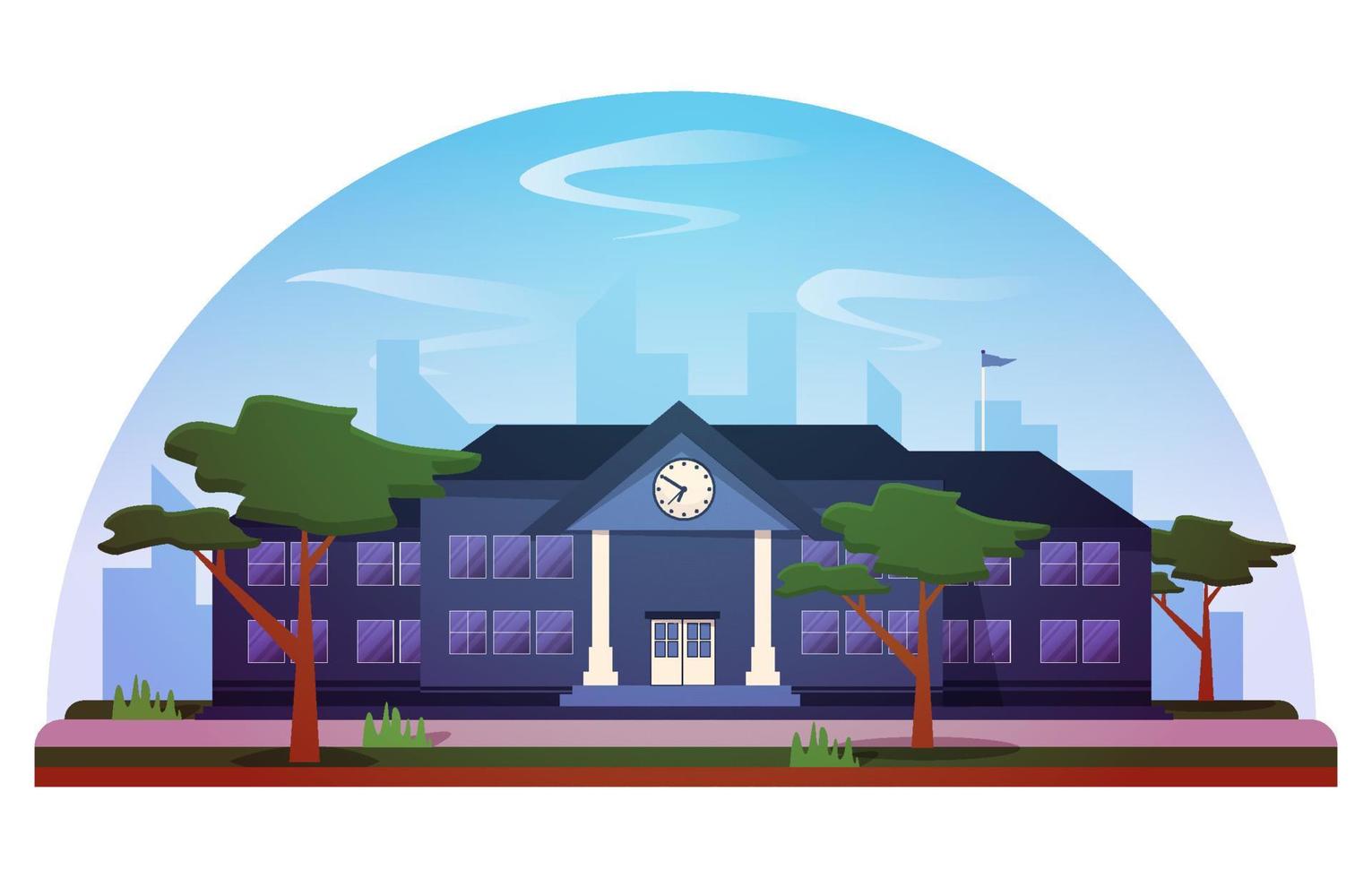 Ilustración de vector de educación de estudio de edificio de escuela secundaria elemental