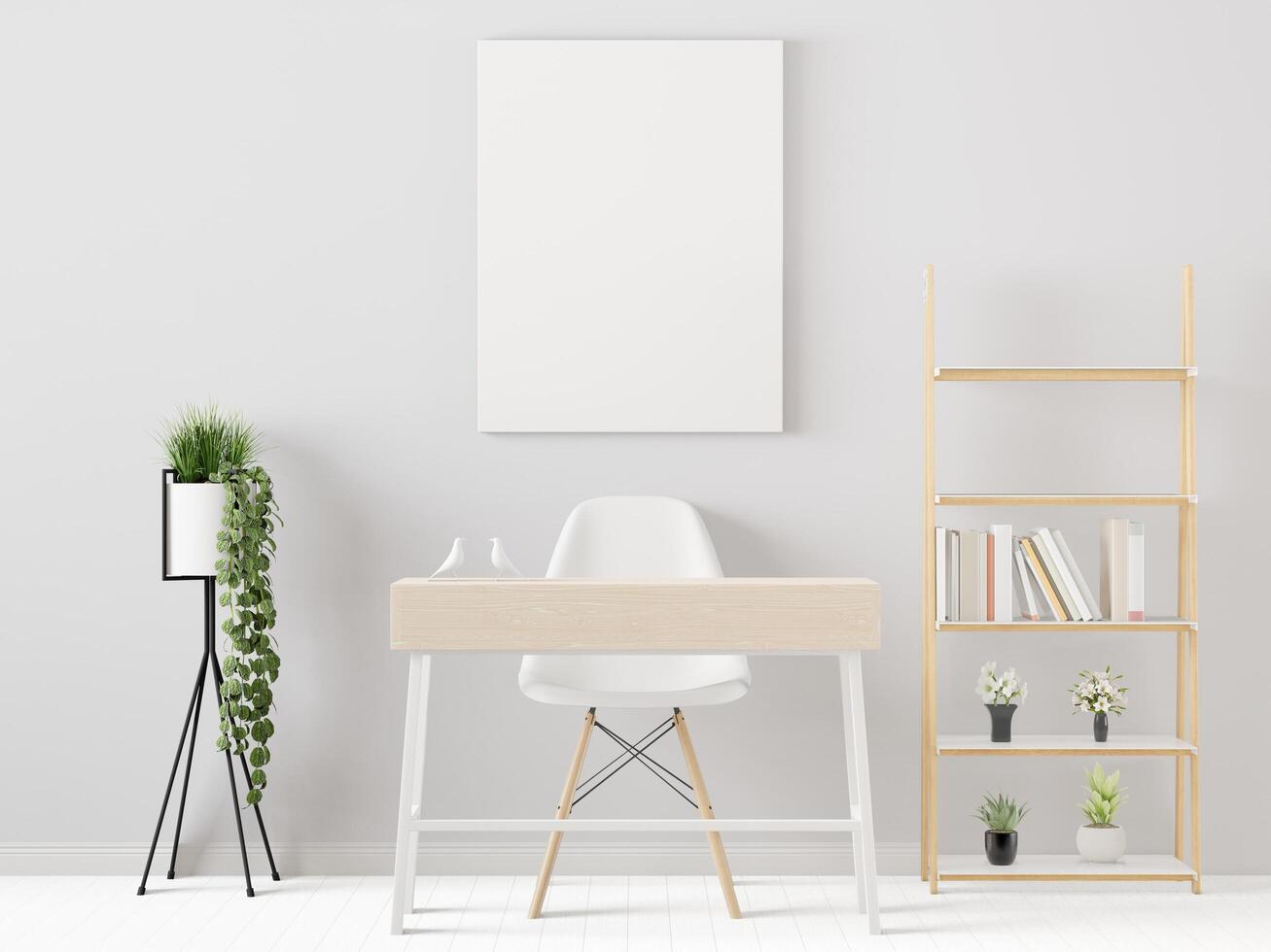 Living room with table and chairs with picture frames on the wall photo