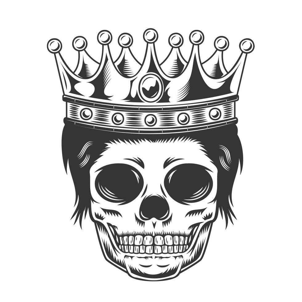 cabeza de príncipe hijo de cráneo con diseño de corona sobre fondo blanco. Víspera de Todos los Santos. logotipos o iconos de la cabeza del cráneo. ilustración vectorial. vector
