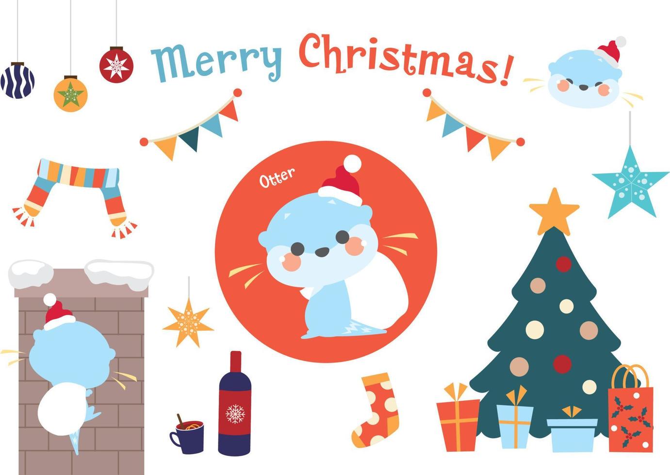 Christmas Santa otter vector illustration