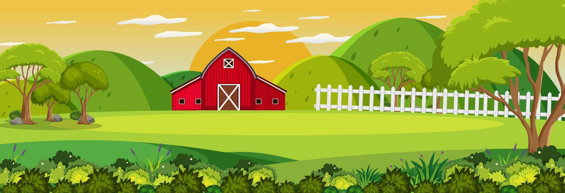 Farm horizontal landscape at sunset time scene vector