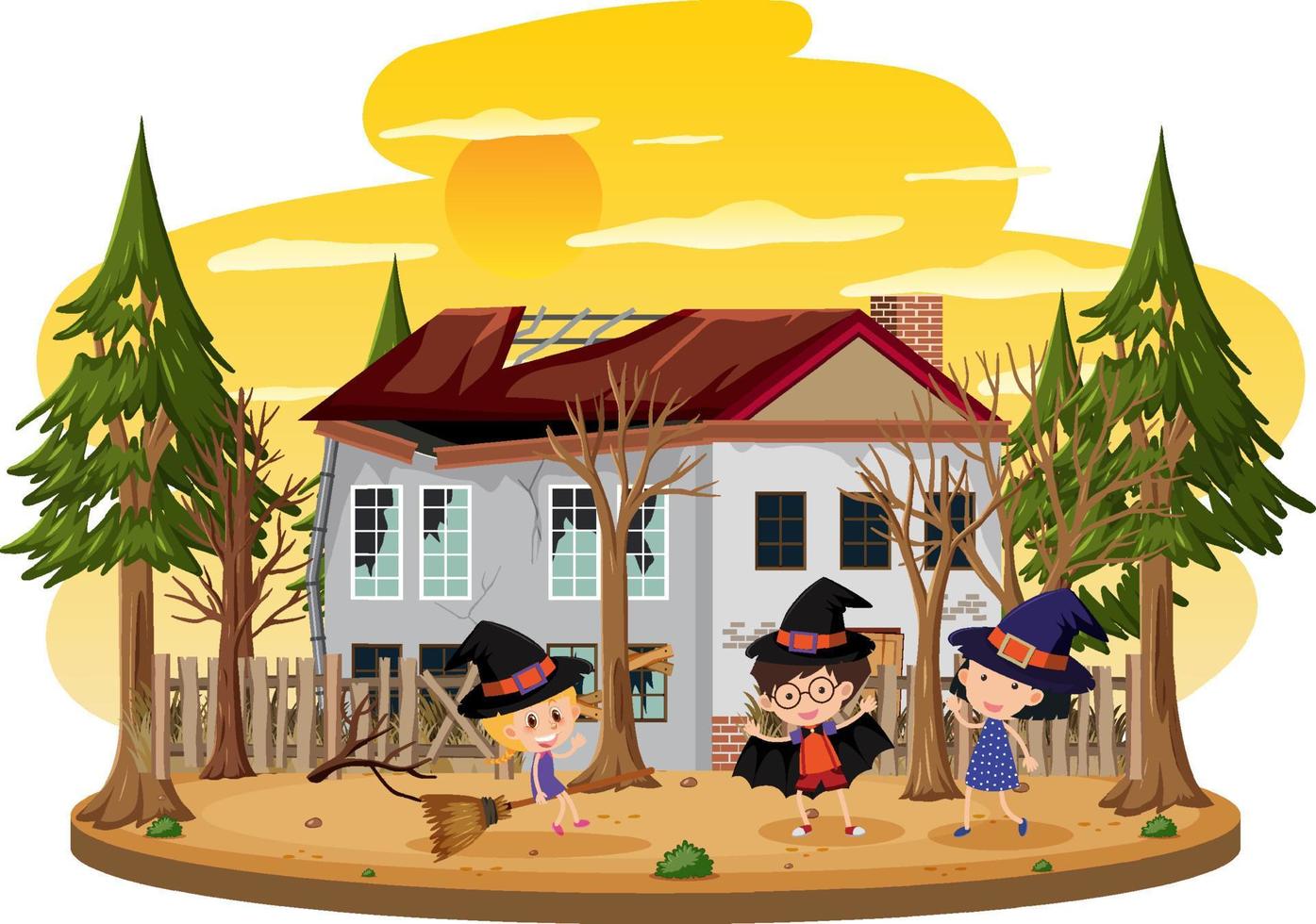 Children at the haunted house vector