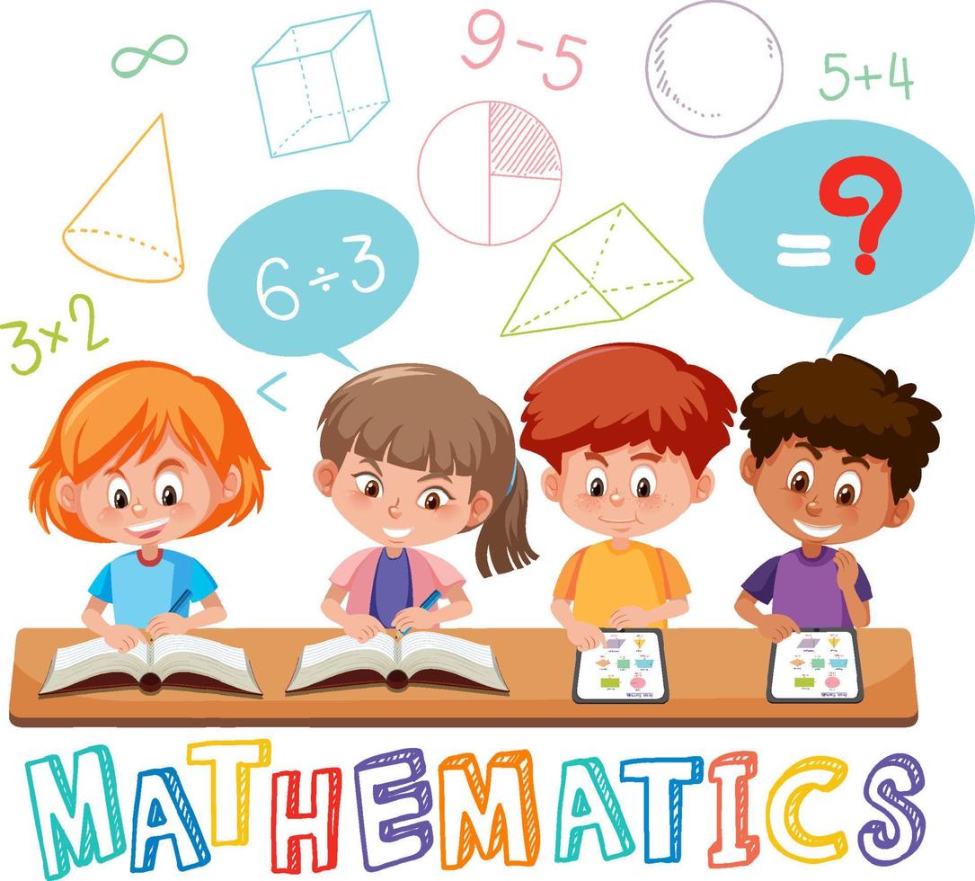 niños que aprenden matemáticas con símbolo e icono de matemáticas vector