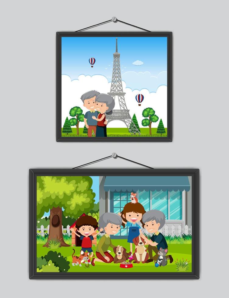 Family photo frames hanging on the wall vector