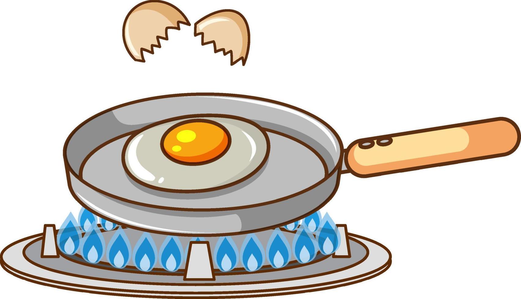 Fried egg in frying pan on gas stove vector