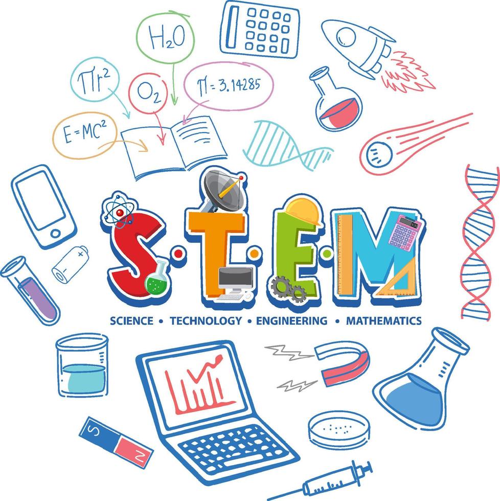 logotipo de educación de tallo colorido con elementos de aprendizaje vector