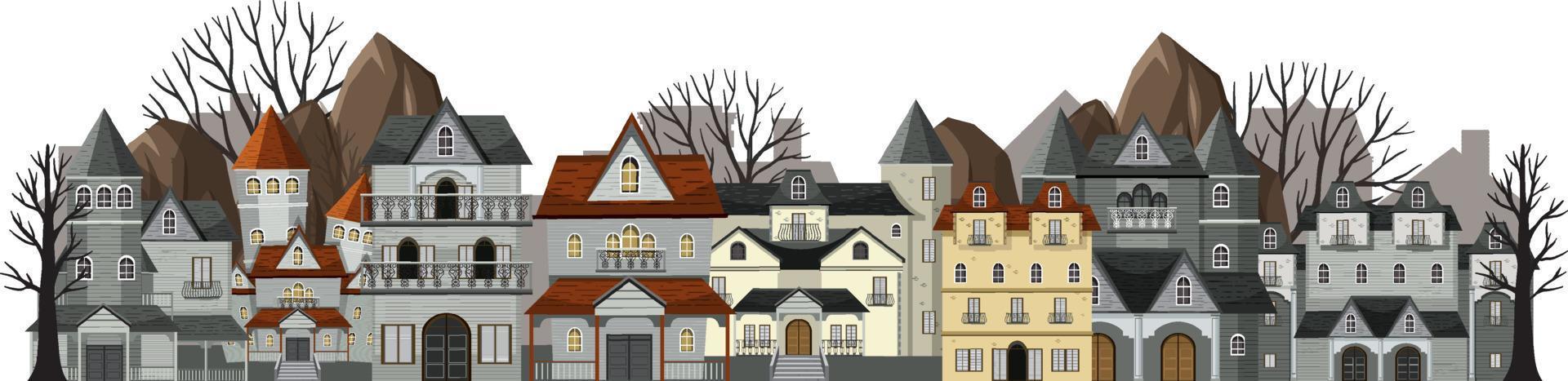 Abandoned town with many mansions vector