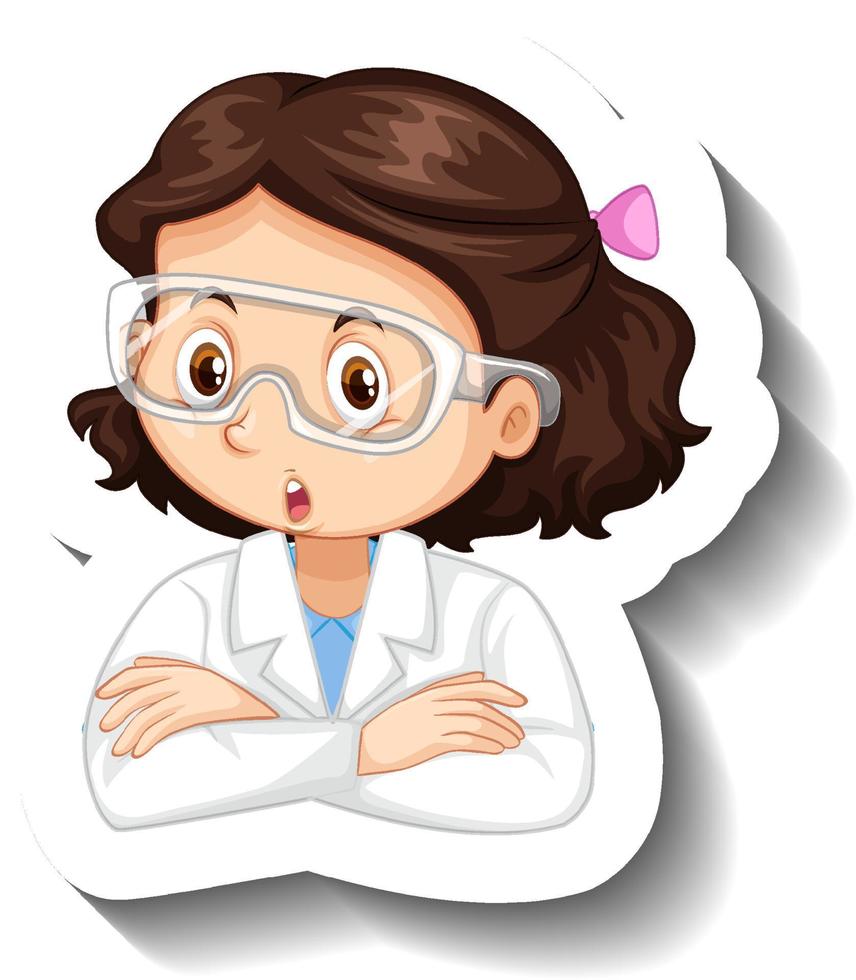 Portrait of a girl in science gown cartoon character sticker vector