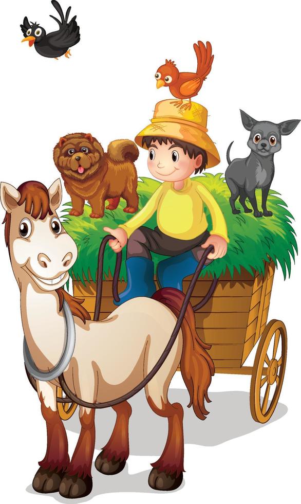 Horse carriage with farm animals vector