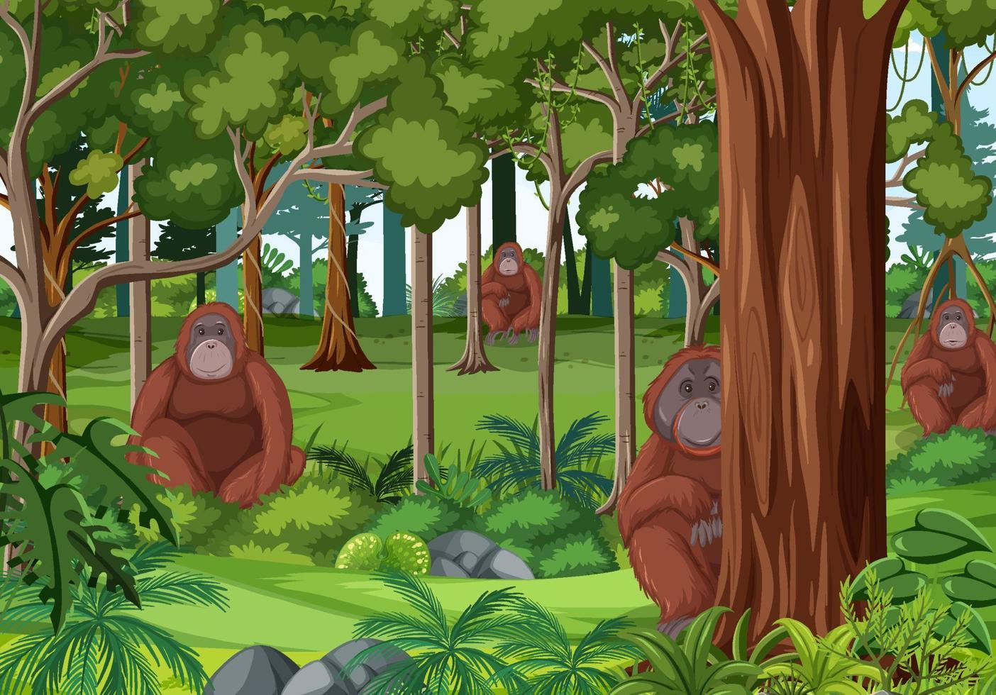 Wild animals in forest landscape background vector