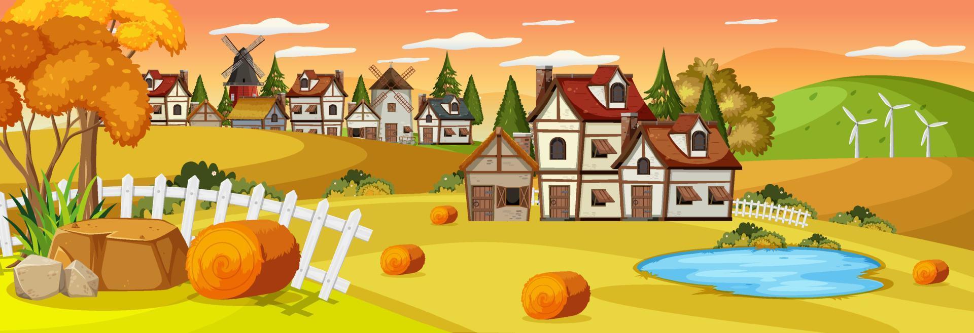 Medieval town landscape scene vector