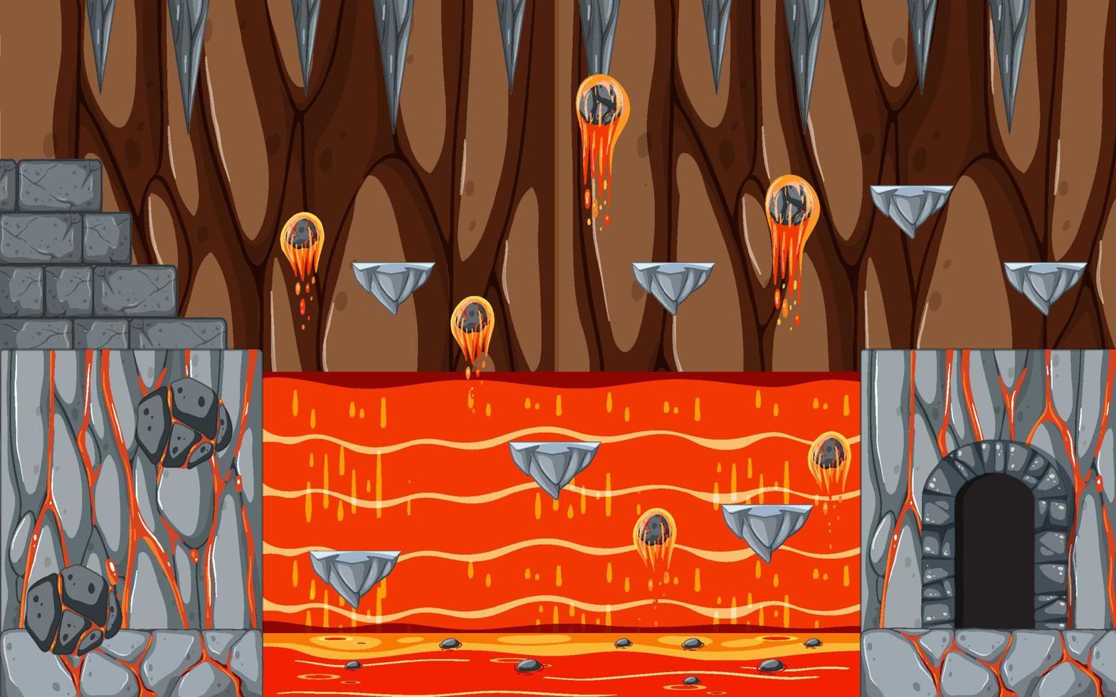 Lava Cave Game Scene Template vector