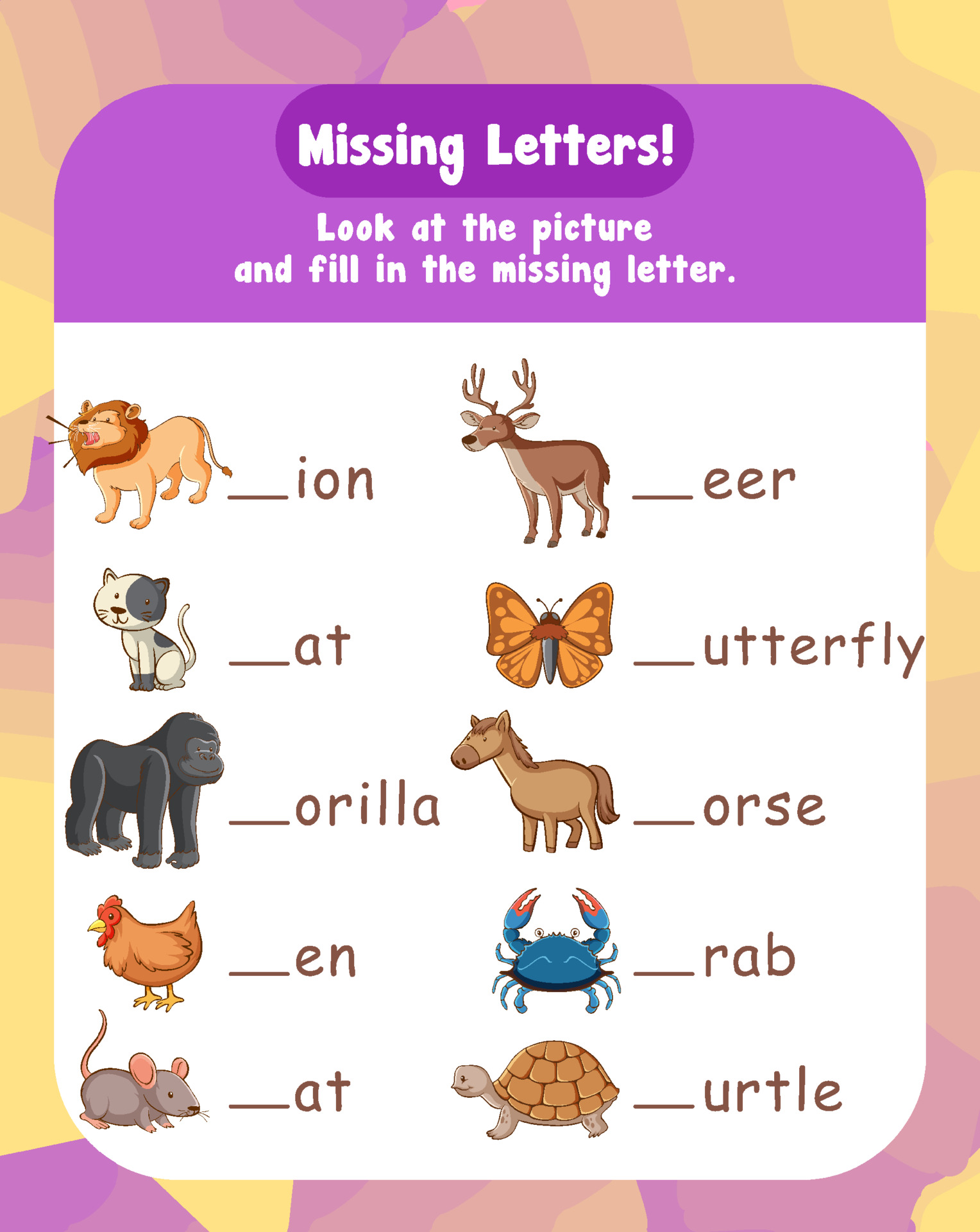 Fill in the missing letter worksheet template 3615244 Vector Art at Vecteezy Fill in the missing letter worksheet template 3615244 Vector Art at Vecteezy