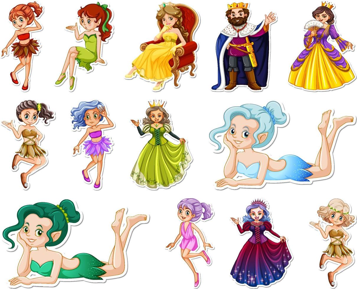 Sticker set with different fairytale cartoon characters vector