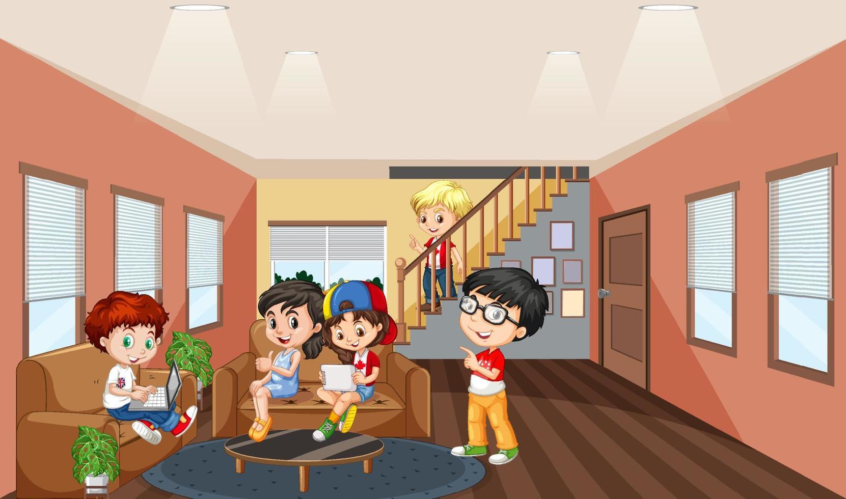 interior de la sala de estar con niños vector