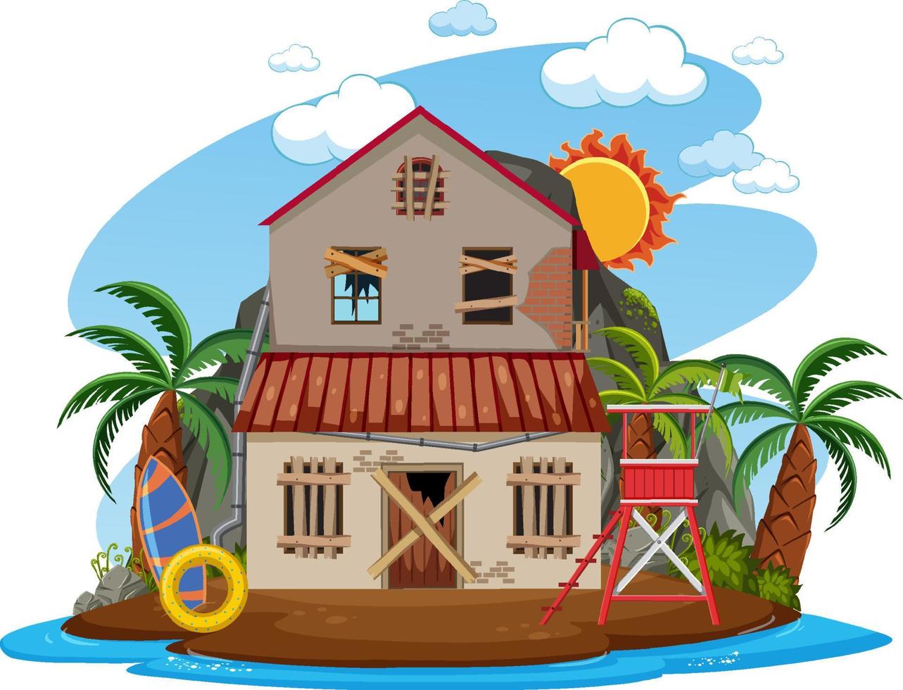 Old abandon building on the island vector