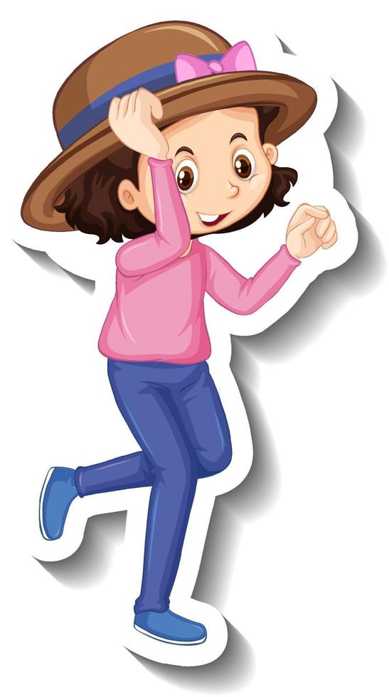 A sticker template of girl cartoon character vector