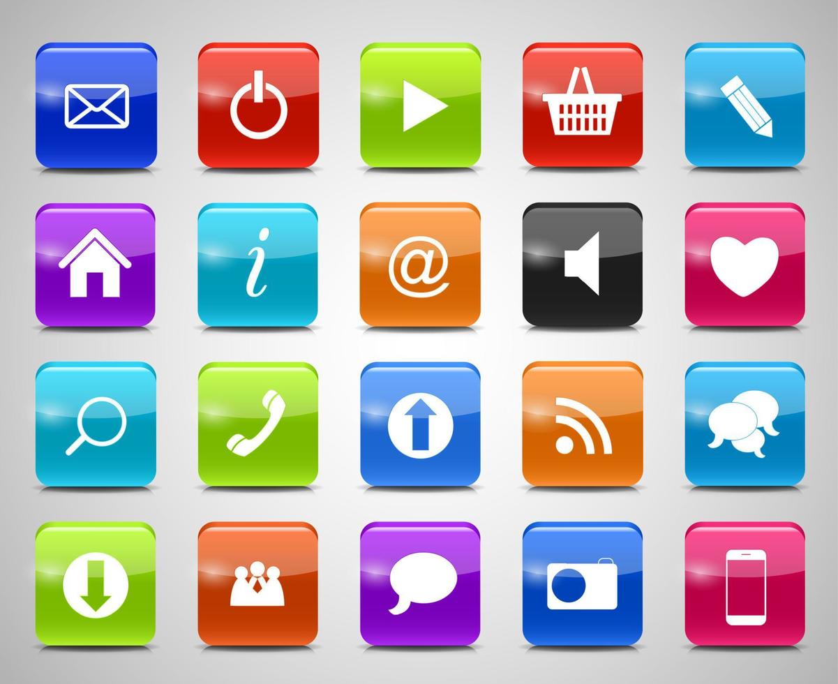 Glass Button Icon Set . Vector Illustration