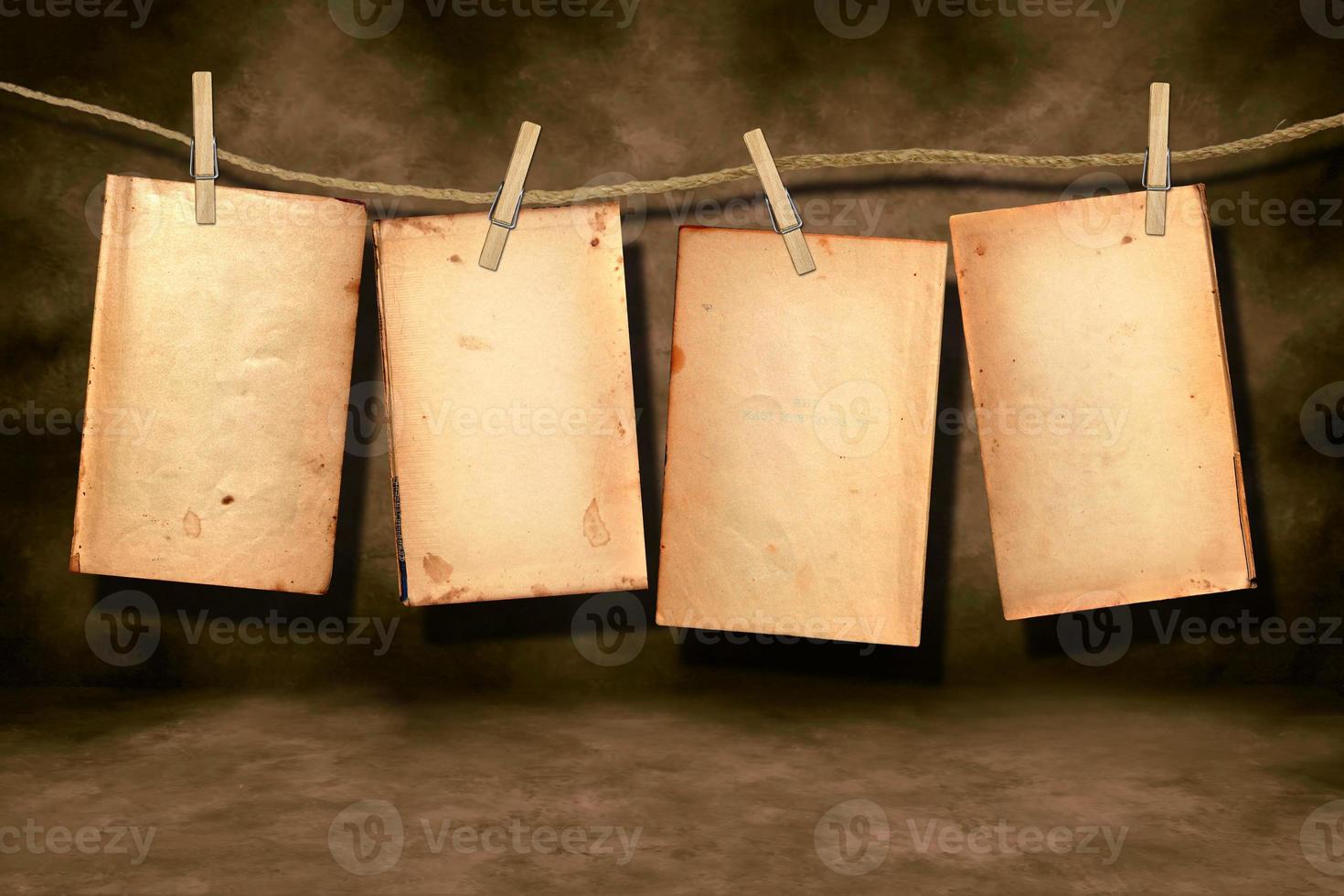 Distressed Worn Book Pages Hanging photo