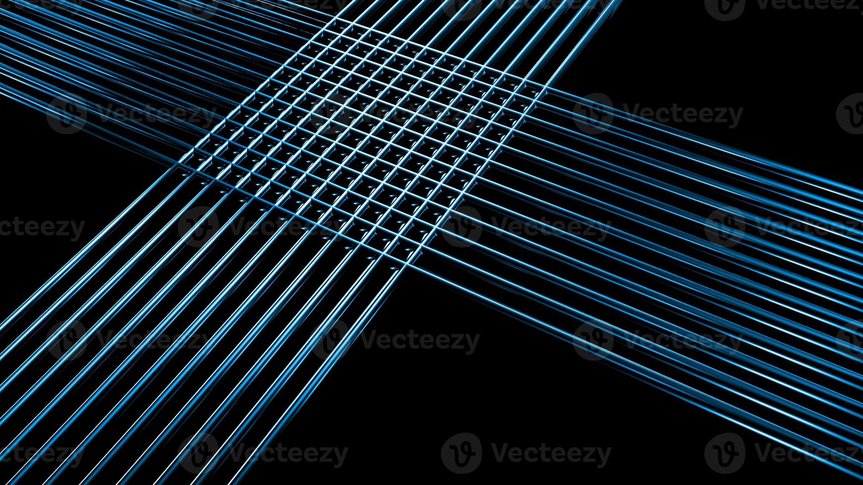 Ilustración 3d de líneas de diseño de cable azul que se cruzan y forman una forma geométrica. fondo negro foto