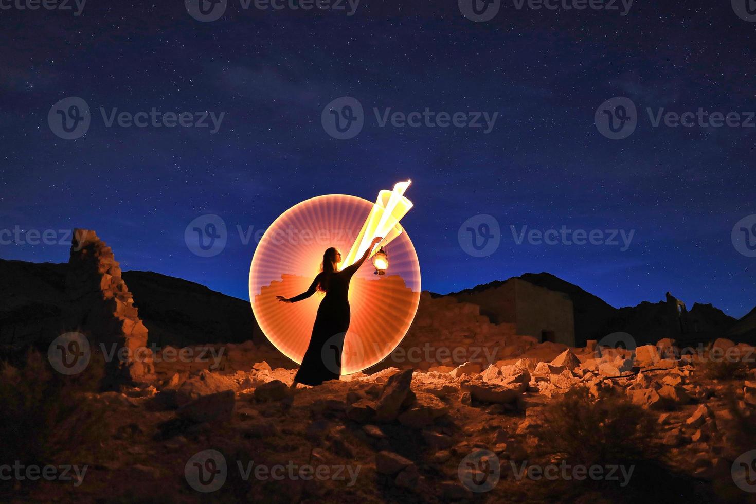 Lovely Model Posing in the Desert at Night photo