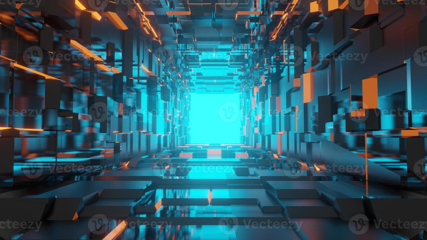 Representación 3d entorno de ciencia ficción futurista, túnel vacío iluminado abstracto foto