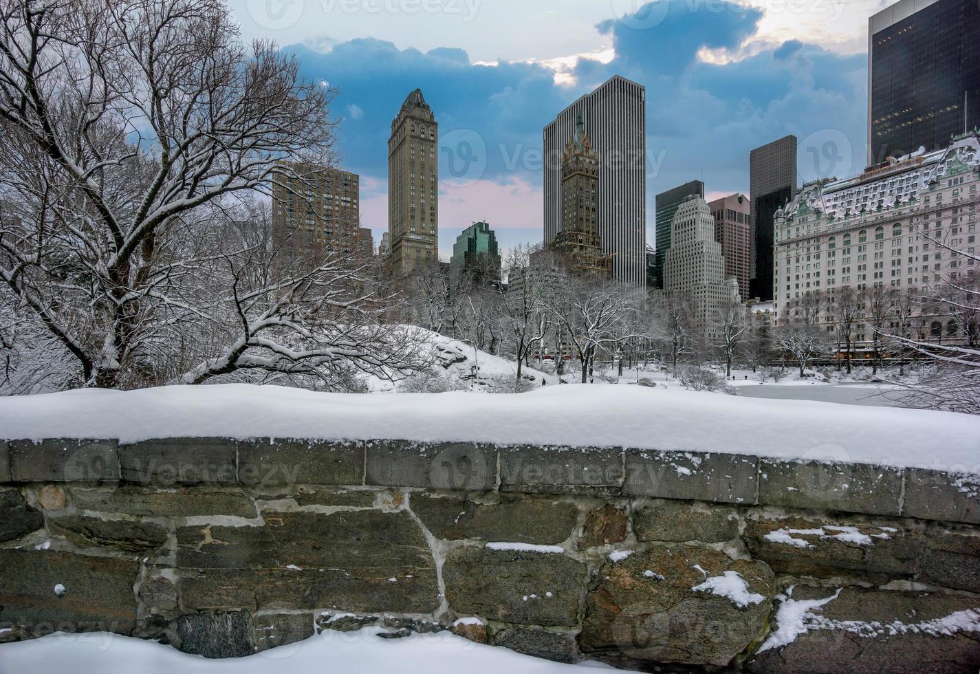 Gapstow Bridge in Central Park after snow storm photo