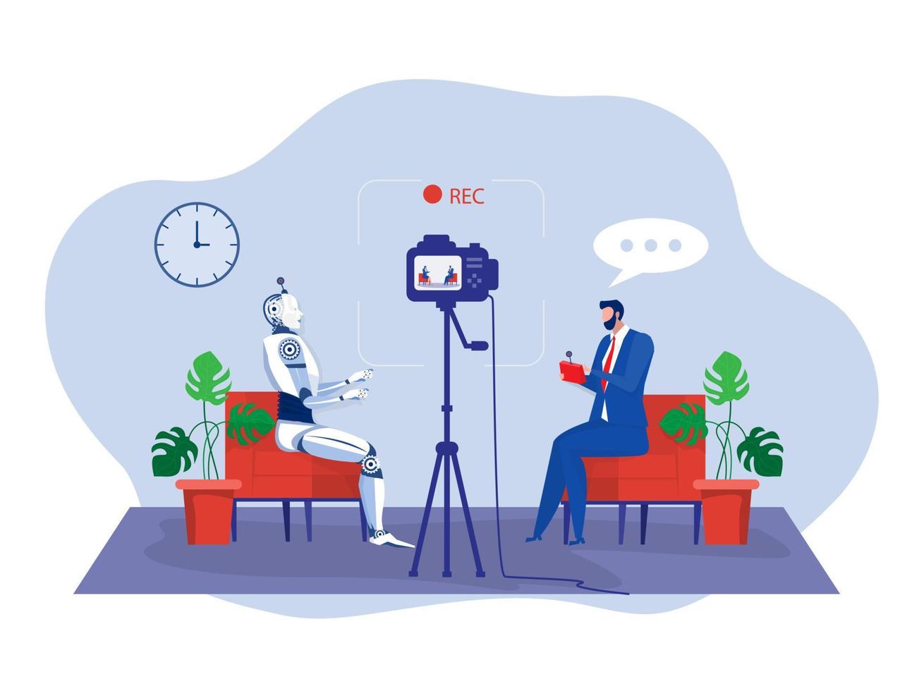 Businessman test a robot Artificial intelligence technology with remote control and record video.vector illustrator. vector