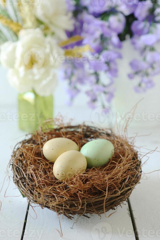 Easter Holiday Themed Still Life Scene in Natural Light photo