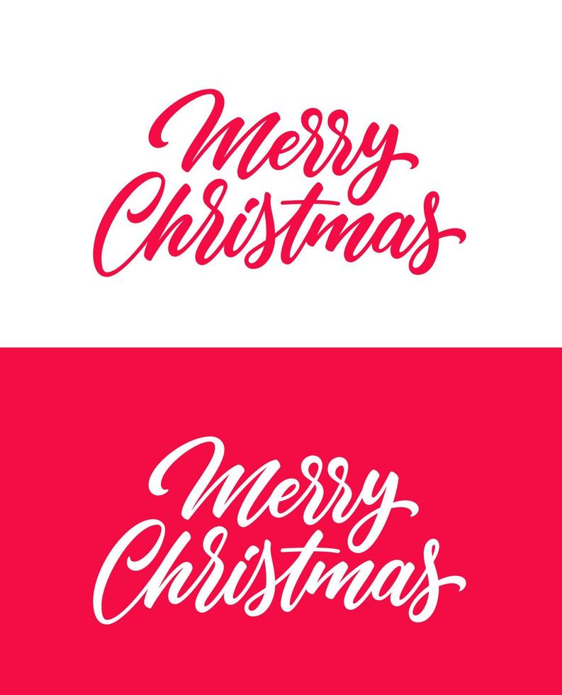 Merry Christmas hand drawn lettering isolated on white and red background. vector