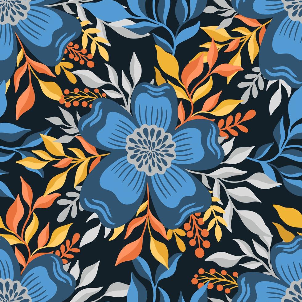 flor azul de patrones sin fisuras elegante diseño floral estampado botánico. impresión de moda. vector