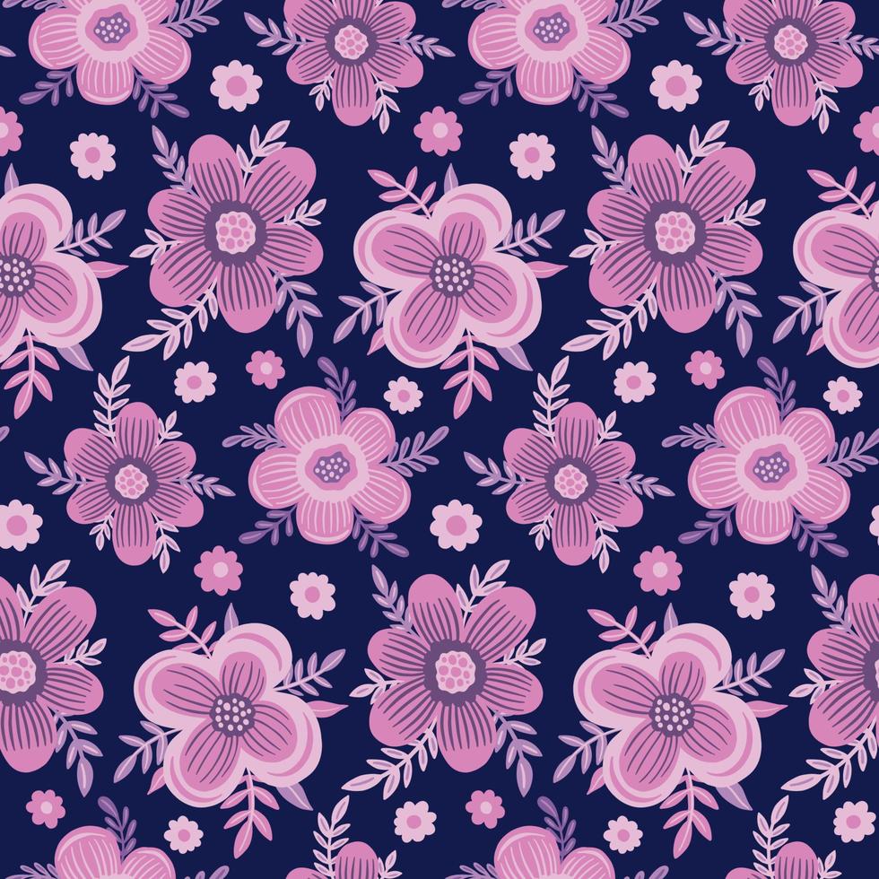 patrón de flor púrpura transparente. decoración hermoso diseño de fondo. dibujo de moda textil floral vintage. vector