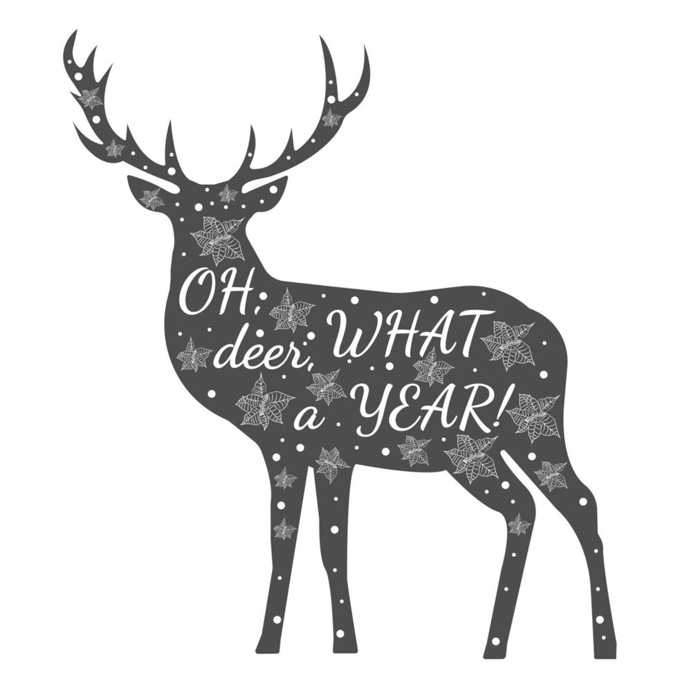 Deer silhouette vector with seasonal greetings. Vector deer cartoon flat style.