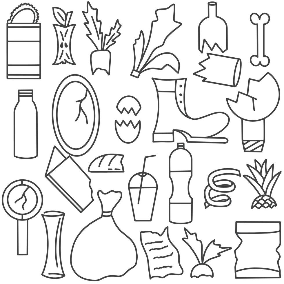 Household waste doodle collection vector illustration