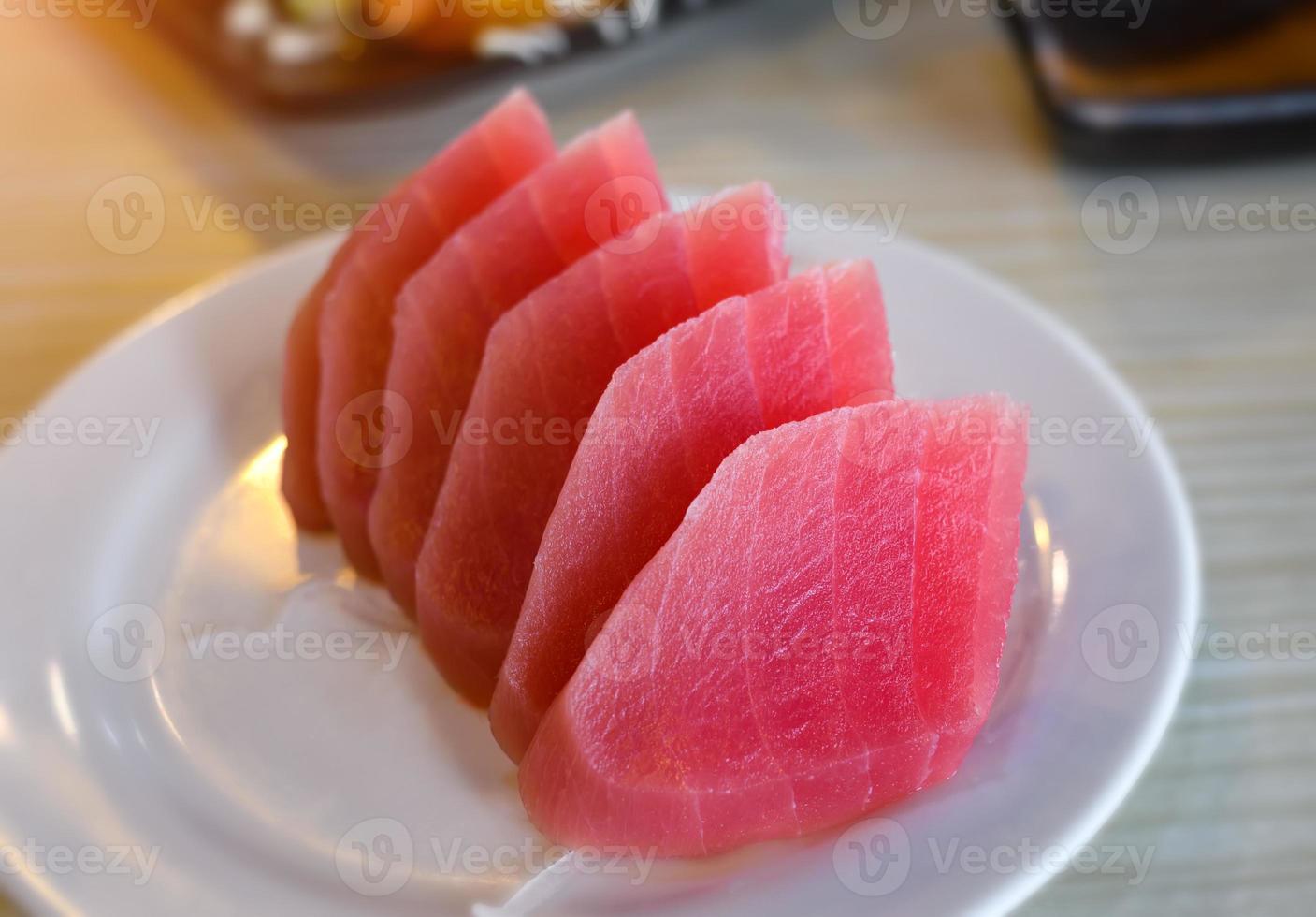 Tuna sashimi in Japanese restaurant table serve. photo