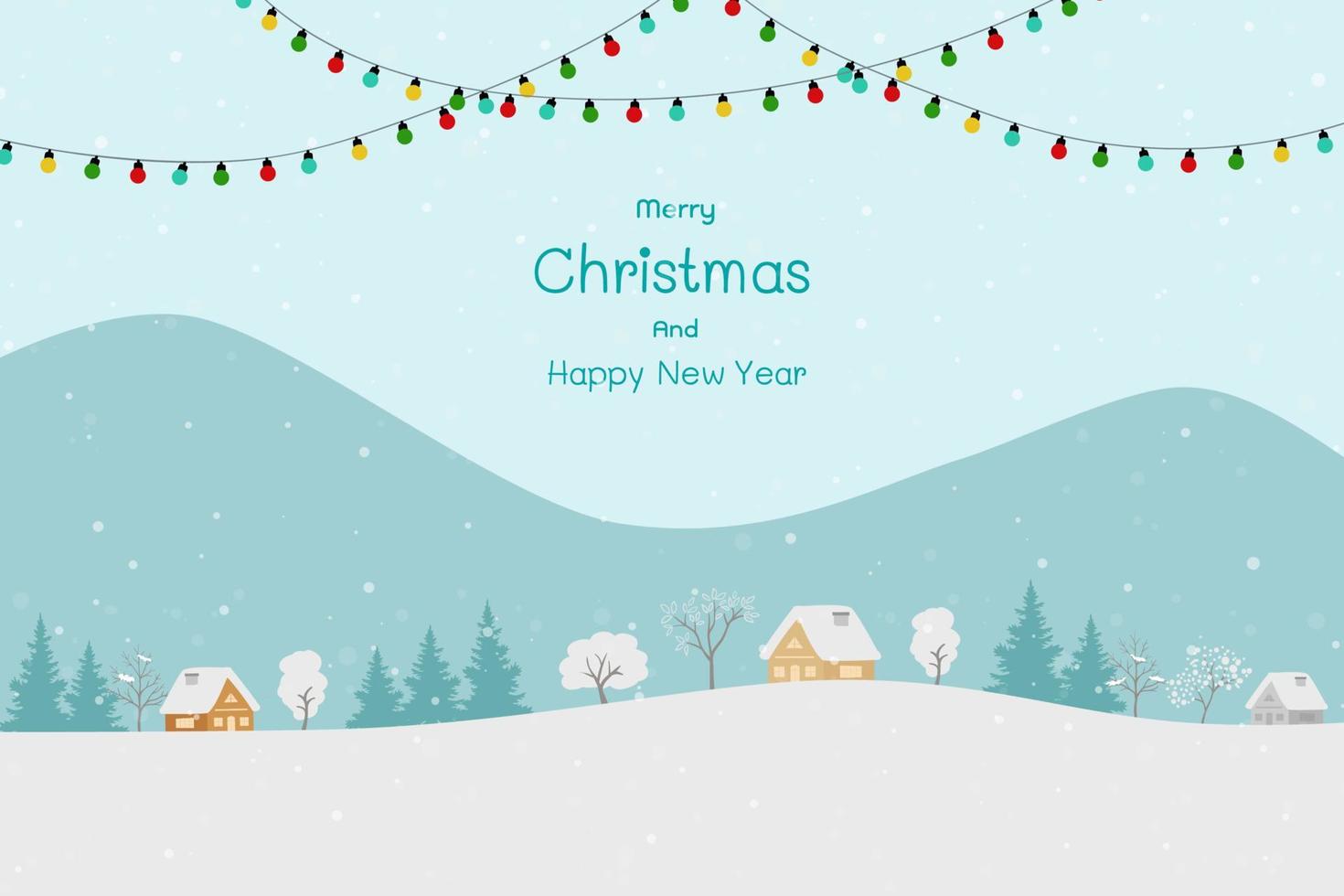 Merry Christmas and Happy new year greeting card with cute countryside on winter concept vector