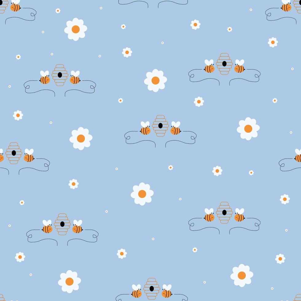 Seamless pattern with cute bee and the comb vector