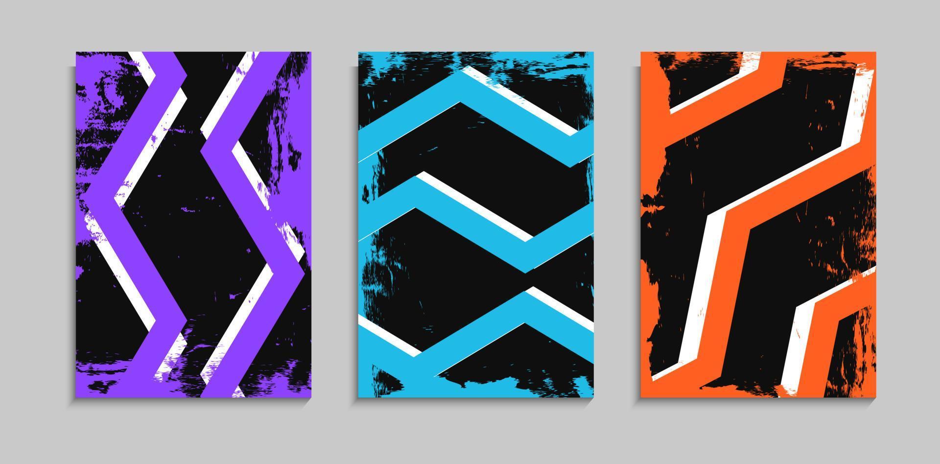 Conjunto de plantilla de banner grunge creativo con diseño de línea en zig zag desordenado colorido vector