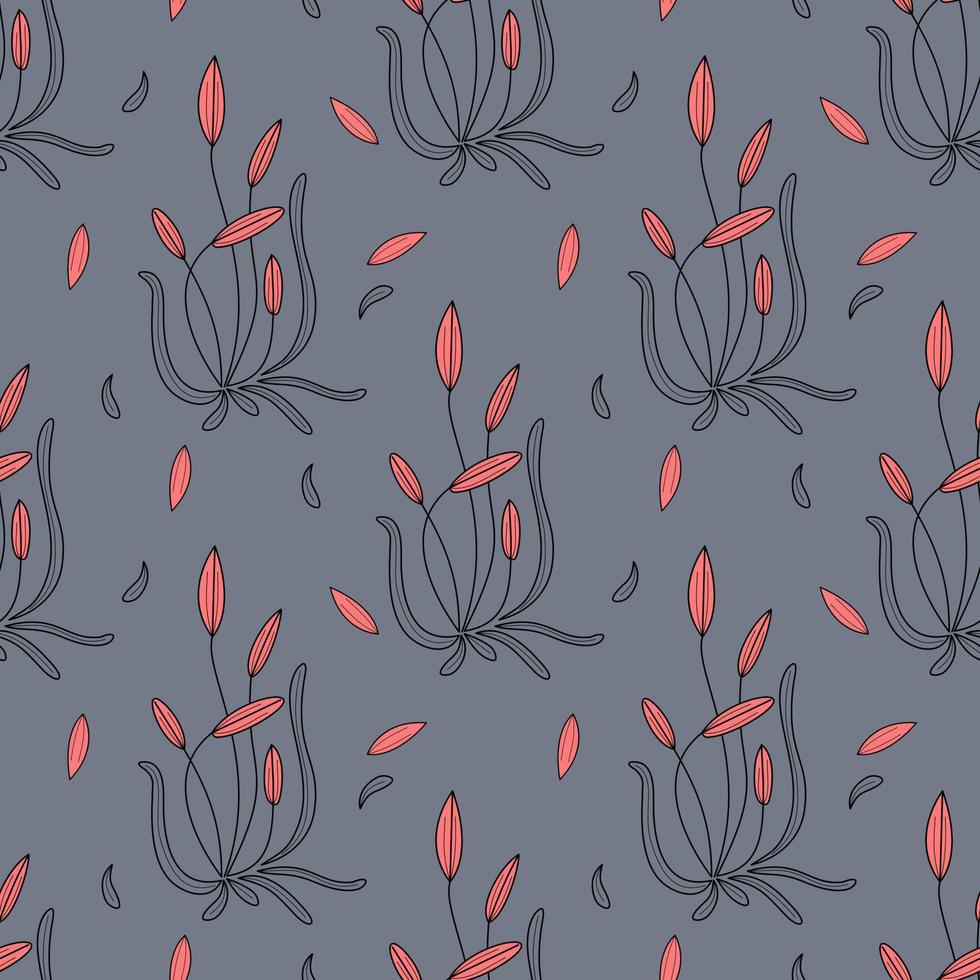 flower with buds - hand drawn seamless pattern. bush with flowers - illustration in flat style color for printing on fabric or wallpaper vector