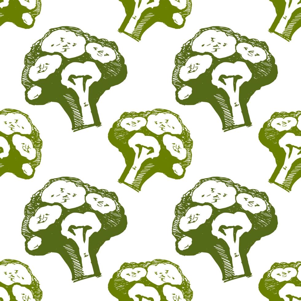 broccoli seamless pattern hand drawn. broccoli is a flat style color illustration for printing onto fabric or wallpaper. vector