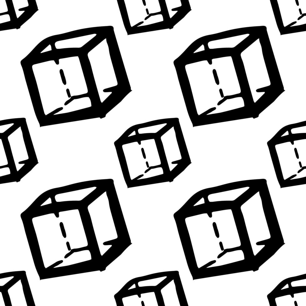 doodle cube - vector seamless pattern. hand drawn geometric shape