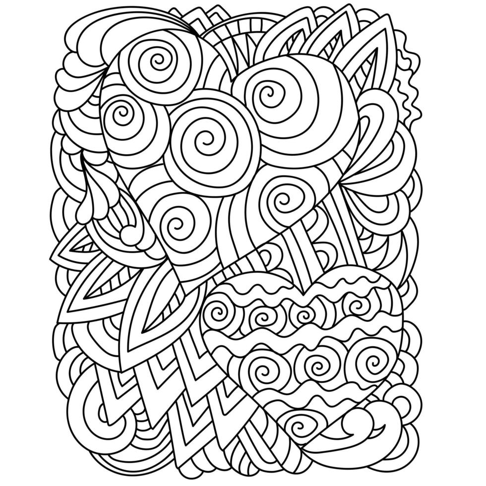 Ornate coloring page with hearts and spiral curls, Anti stress coloring for Valentine's day vector